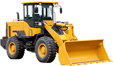 A yellow front loader construction vehicle with large tires.
