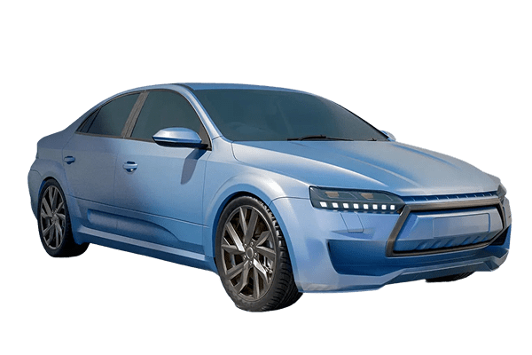 Sleek silver modern sedan with tinted windows and sporty wheels.